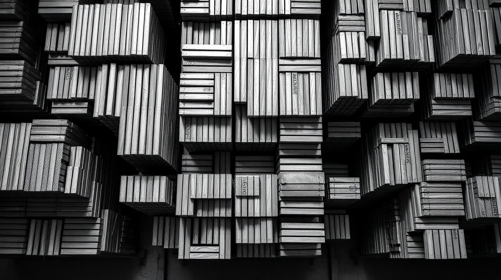 Aerial view of stacked metal billets
