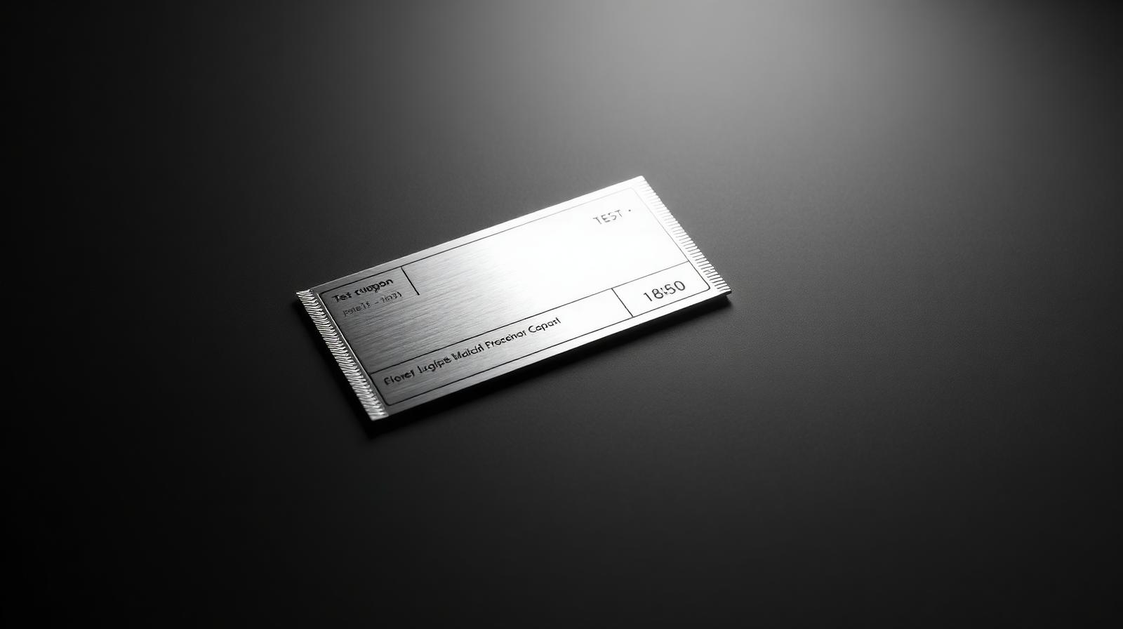 Metal test coupon on a black surface